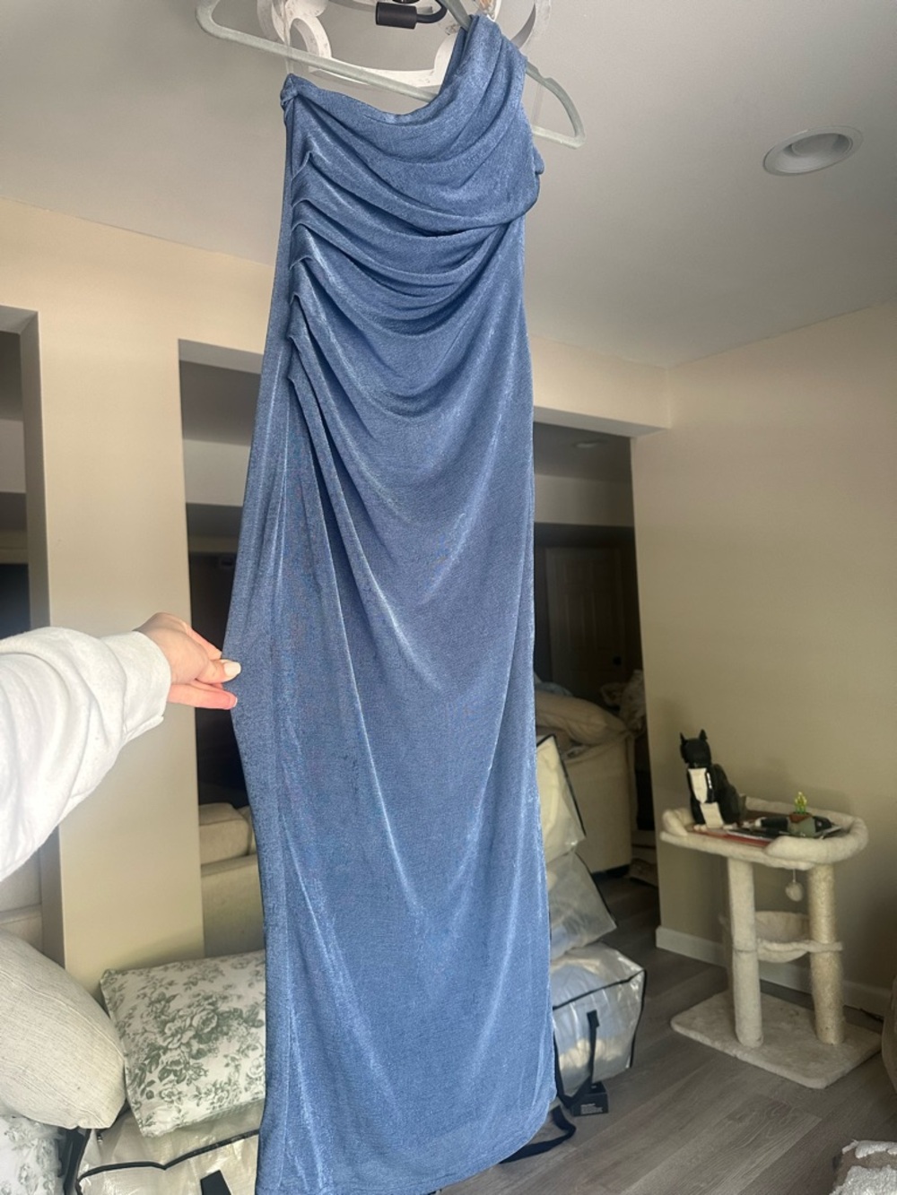 Showpo One-Shoulder Blue Ruched Midi Dress NWT - Picture 2 of 6